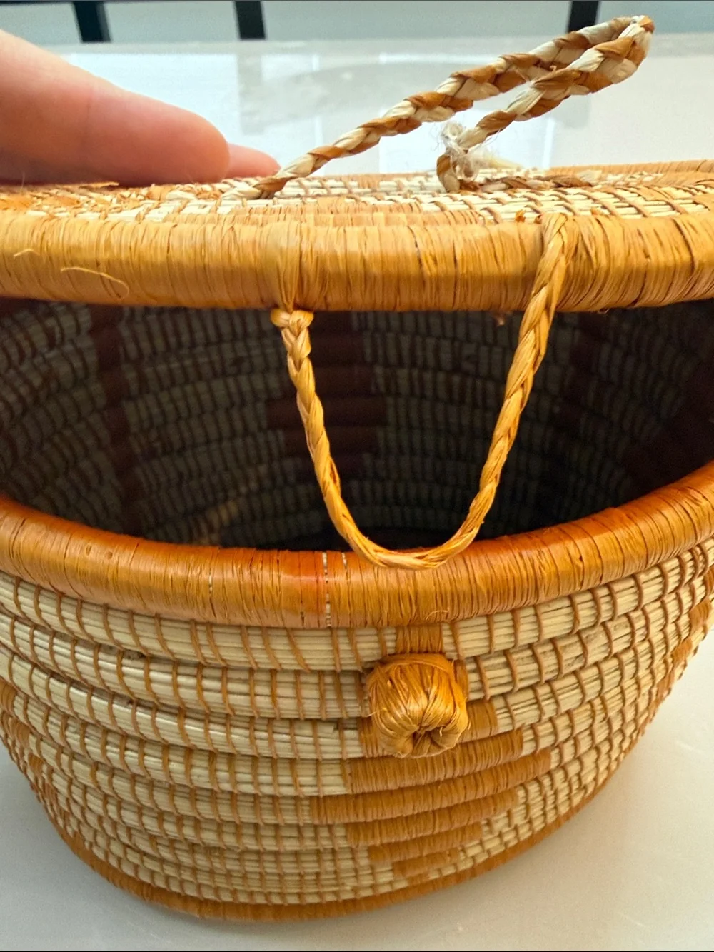 Handmade Woven Basket - Yellow & Natural Stripes